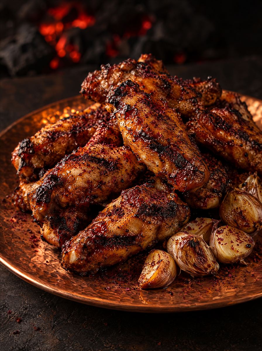 Sumaklı kömür ızgara tavuk kanat