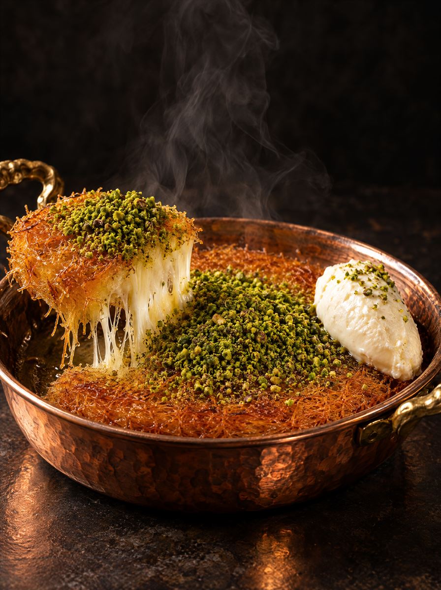 Bakır sahanda fıstıklı künefe
